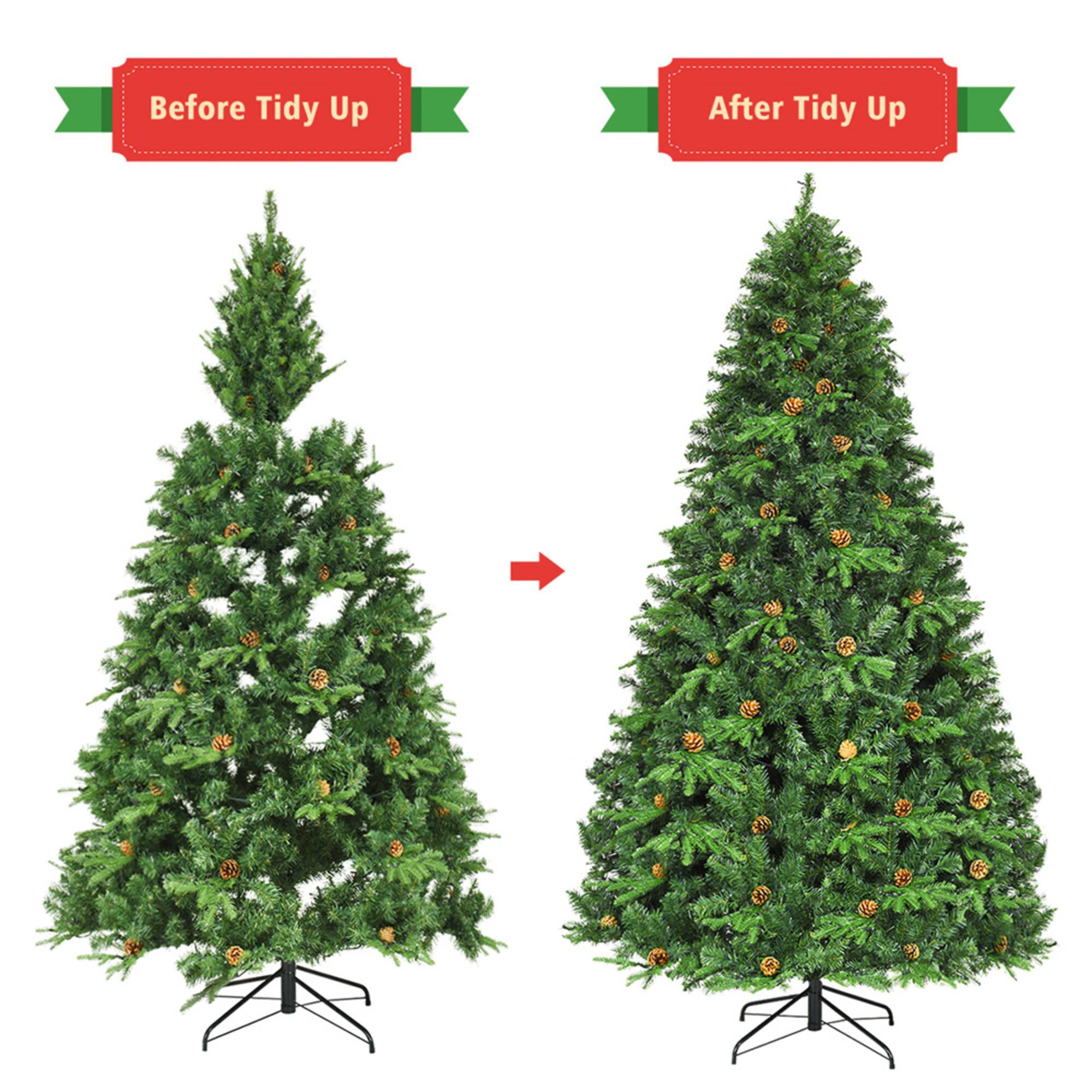 Costway 8ft. Pre-Lit Pinecones Hinged Artificial Christmas Tree, Warm White LED Lights
